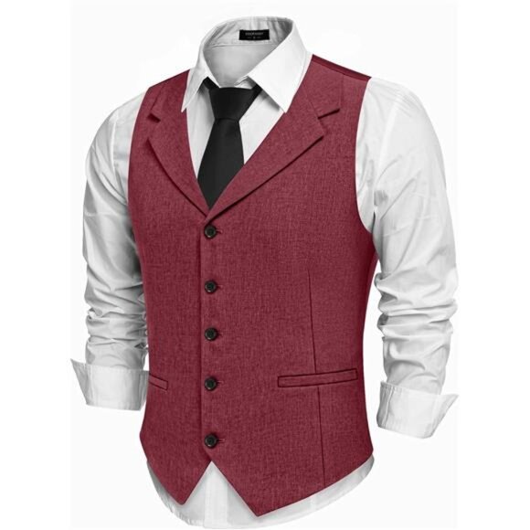 Men's Suit Vests Slim Fit Waistcoat Formal Vest Red - Picture 1 of 6